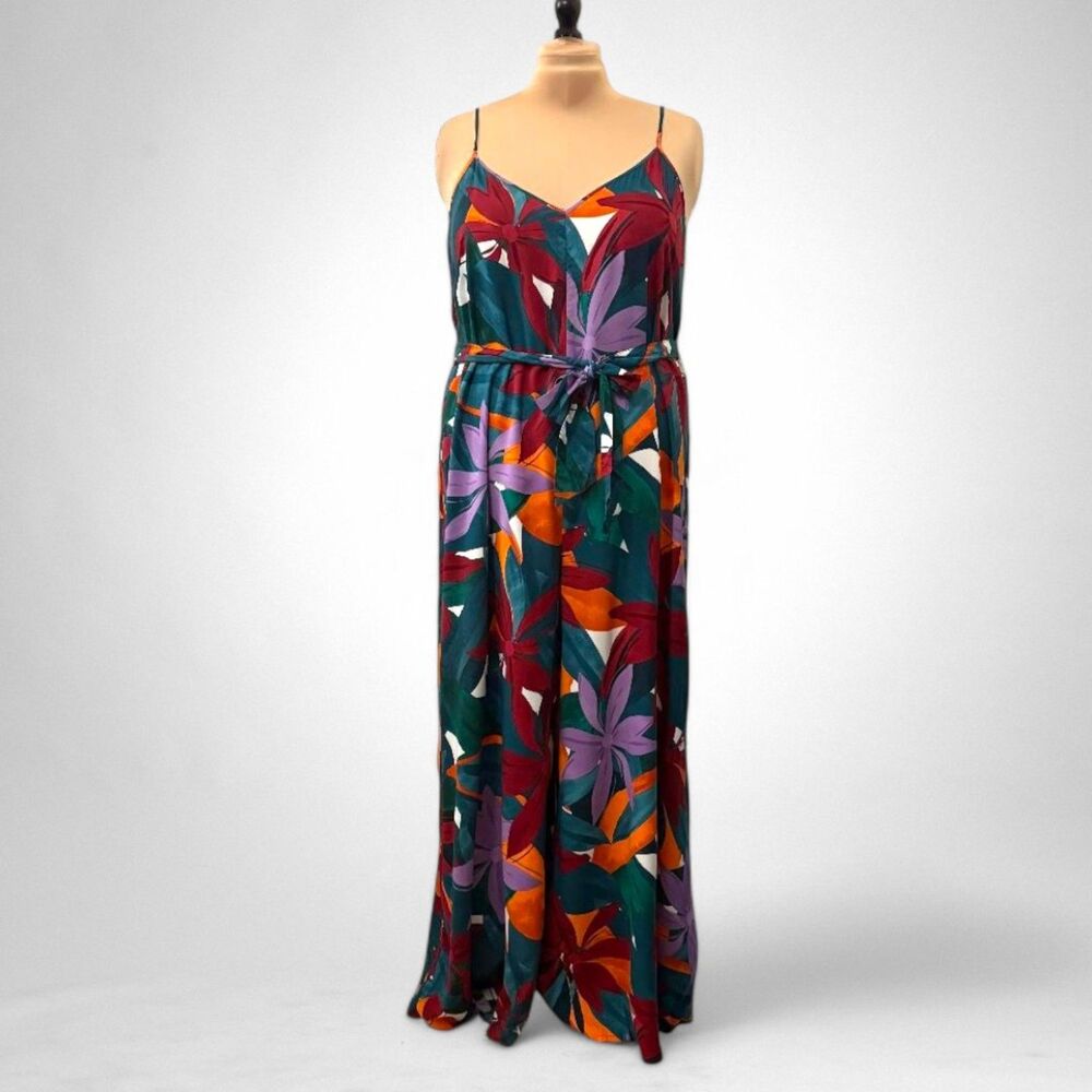 ELOQUII V Neck Adjustable Spaghetti Strap Boho Wide Leg Jumpsuit, NEW! Size 18